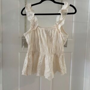 NWT Old Navy Eyelet Ruffle Strap Tank Top Womens Small Sleeveless Cream Blouse